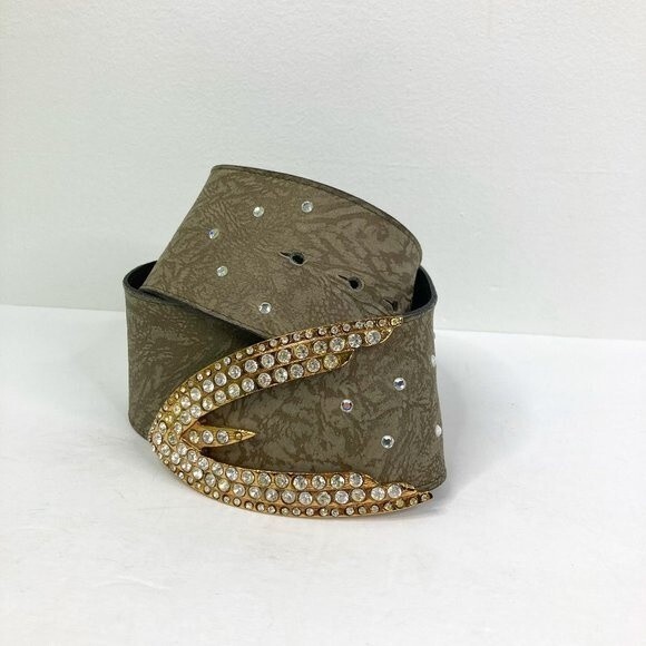 Vintage Leo Isba Belt Women Large 32 Made in France Suede Rhinestone Statement